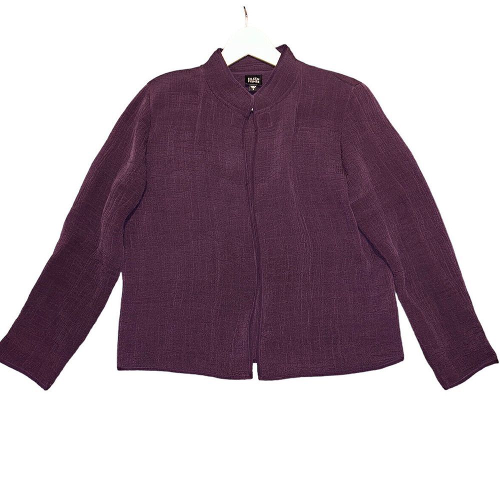 Eileen Fisher Jacket Suit Coat Blazer Size Small Purple Eggplant Textured Silk